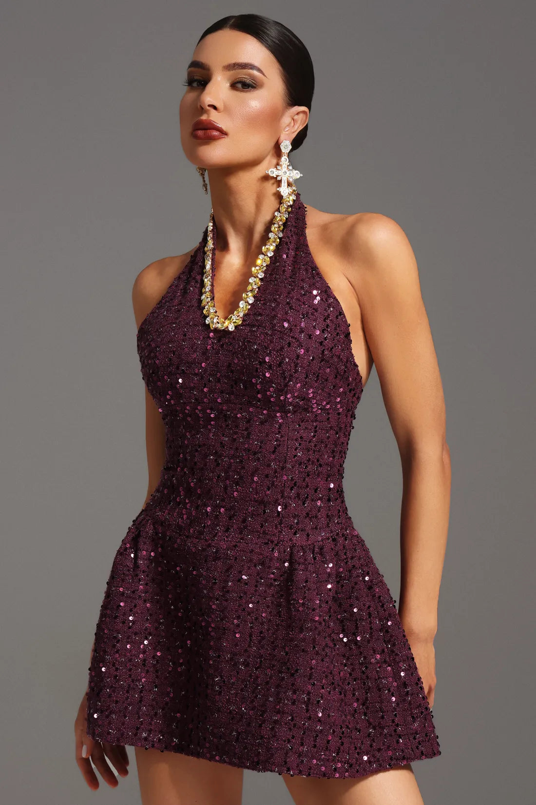 Lokama Kolsuz Elmas Payet Mini Elbise