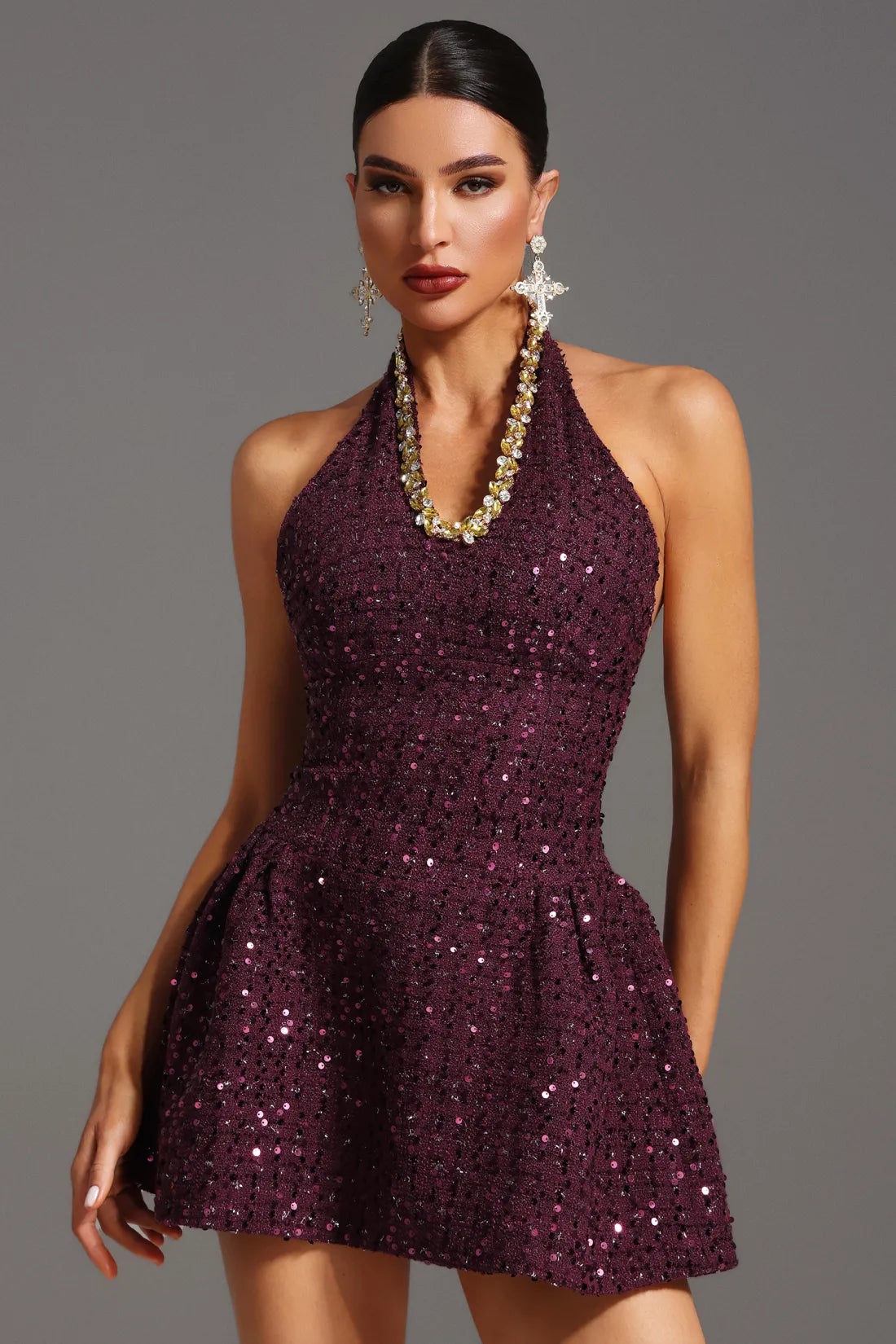 Lokama Kolsuz Elmas Payet Mini Elbise