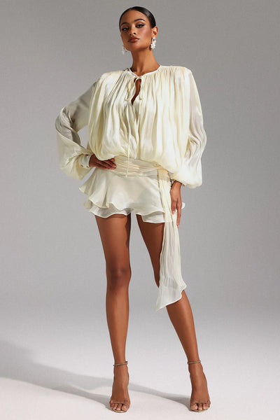 Dekia Uzun Kollu Hollow Out Volanlı Mini Elbise