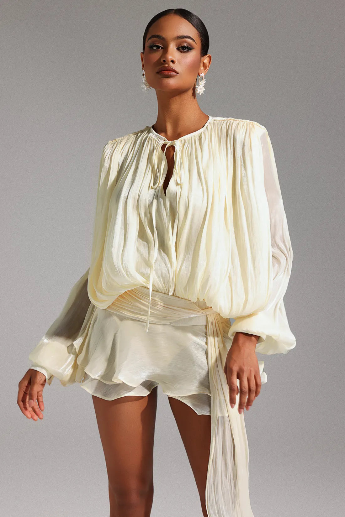 Dekia Uzun Kollu Hollow Out Volanlı Mini Elbise