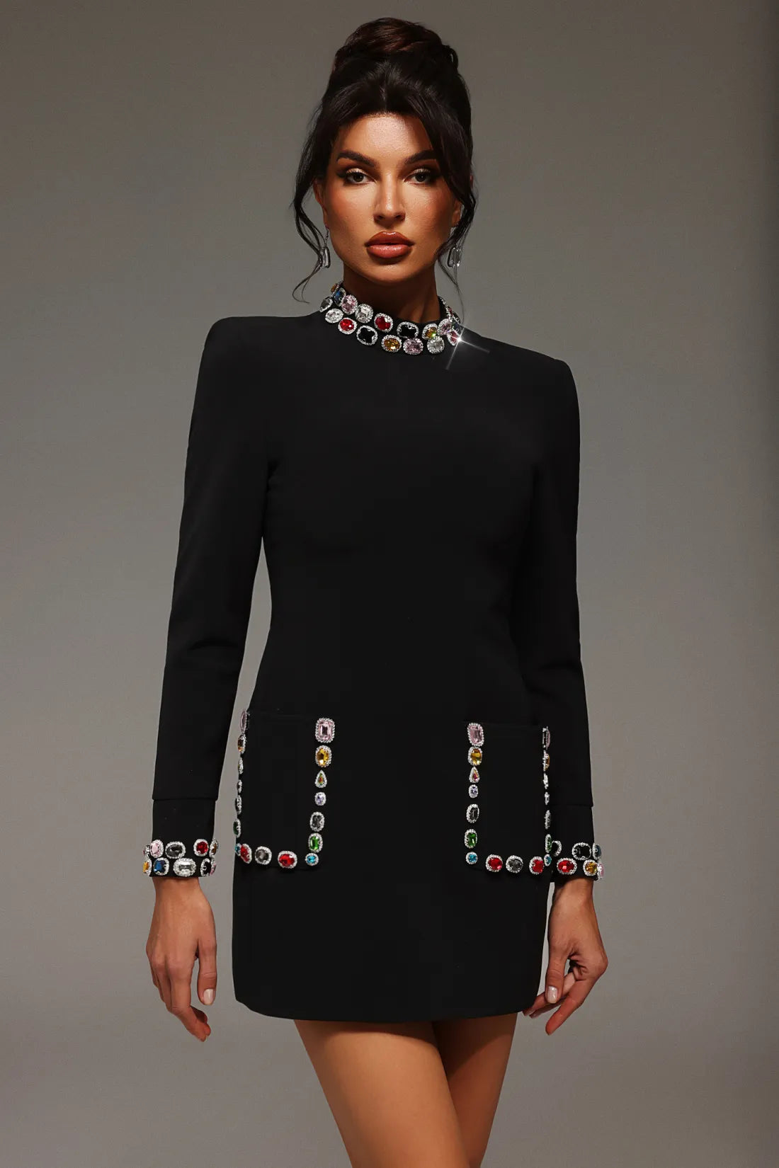 Rode Uzun Kollu Elmas Bandaj Mini Elbise