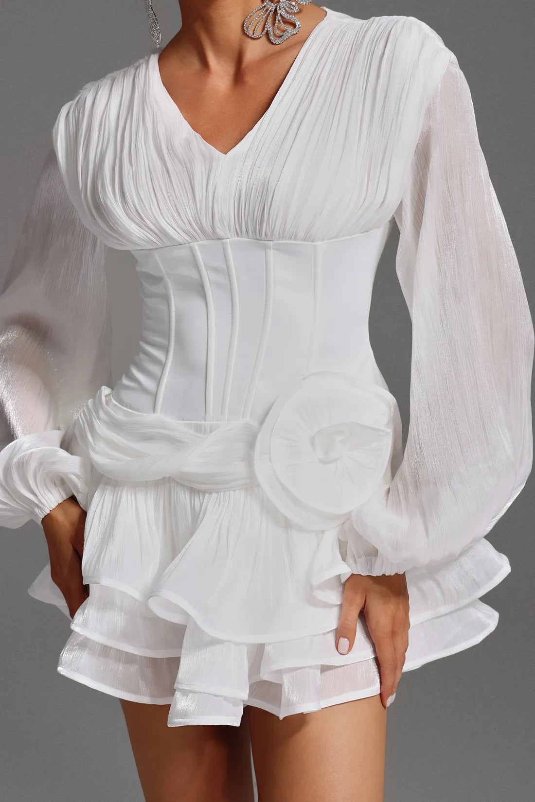 Gerasa Çiçekli Volanlı Mini Elbise