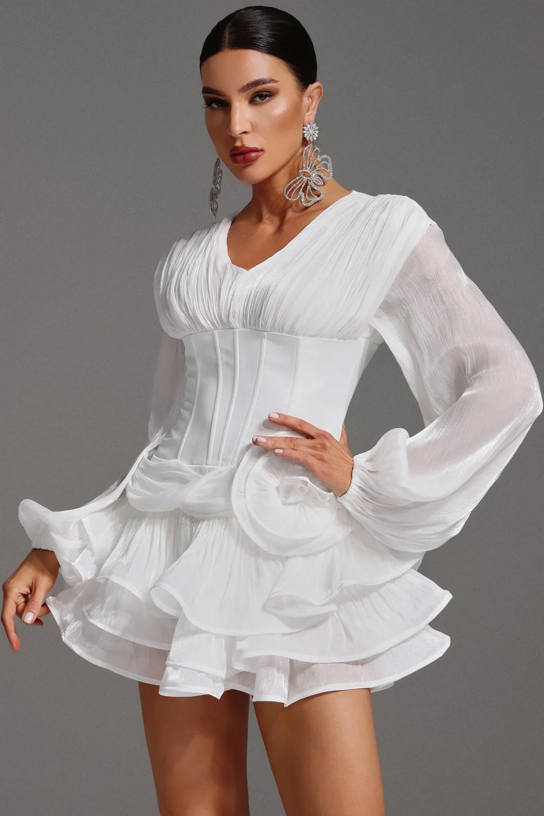 Gerasa Çiçekli Volanlı Mini Elbise