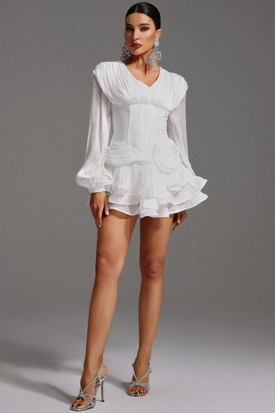 Gerasa Çiçekli Volanlı Mini Elbise