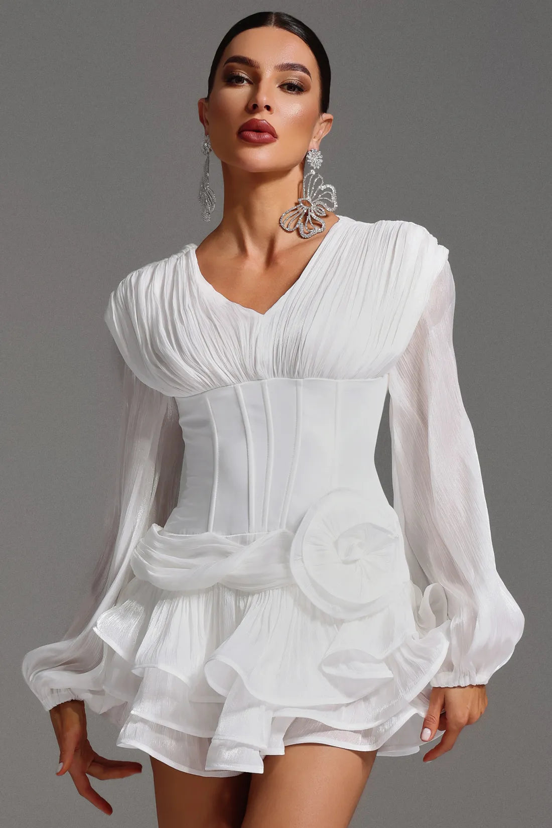 Gerasa Çiçekli Volanlı Mini Elbise