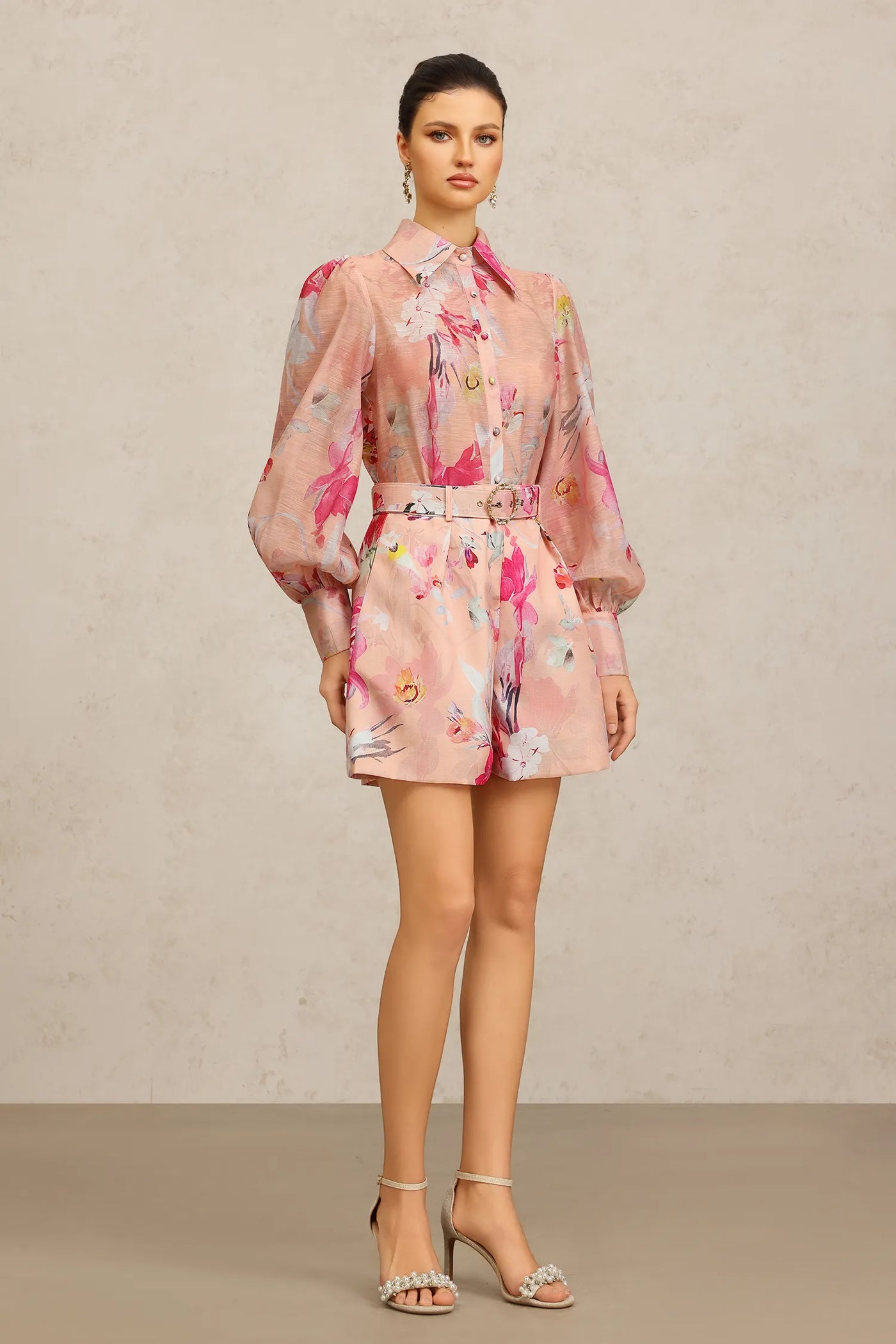 Jodinin Uzun Kollu Çiçek Baskılı Üst ve Şort İki Parçalı Takım