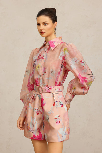 Jodinin Uzun Kollu Çiçek Baskılı Üst ve Şort İki Parçalı Takım