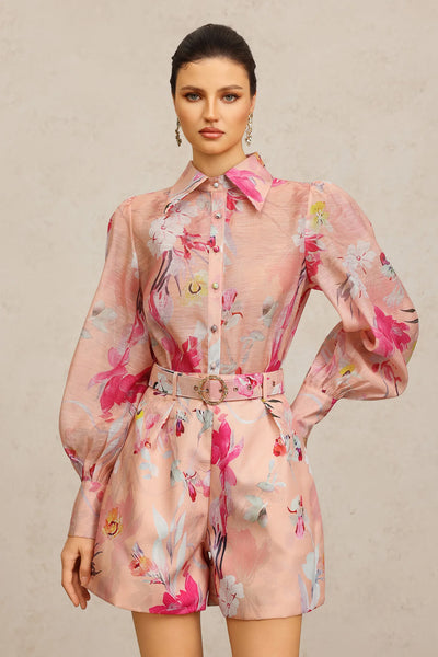 Jodinin Uzun Kollu Çiçek Baskılı Üst ve Şort İki Parçalı Takım