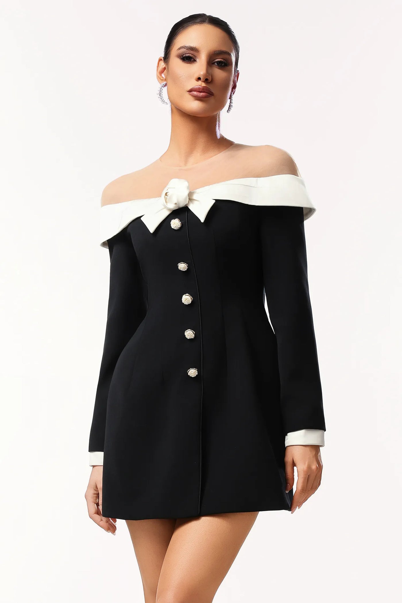 Inez Uzun Kollu Çiçekli Mini Elbise