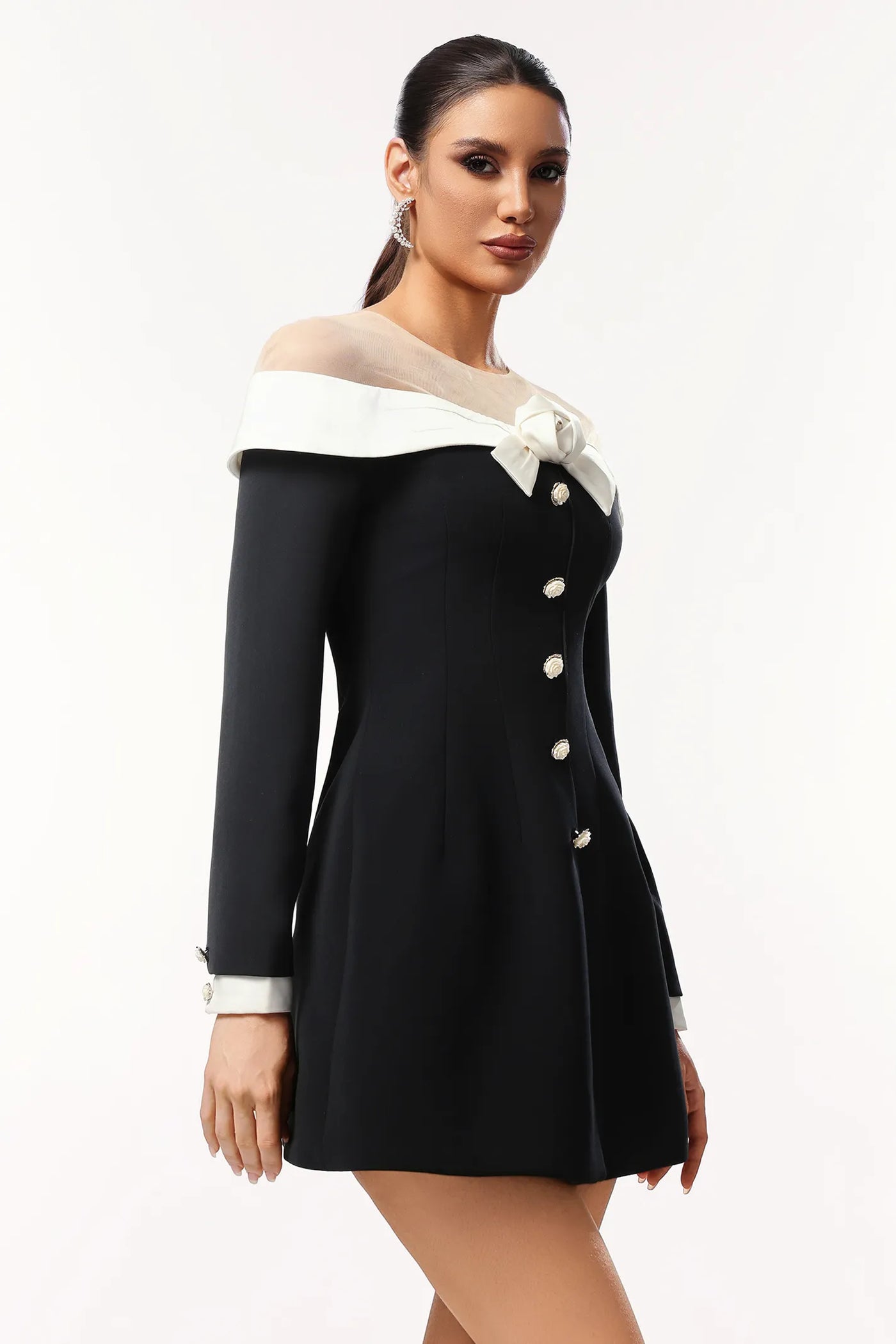 Inez Uzun Kollu Çiçekli Mini Elbise