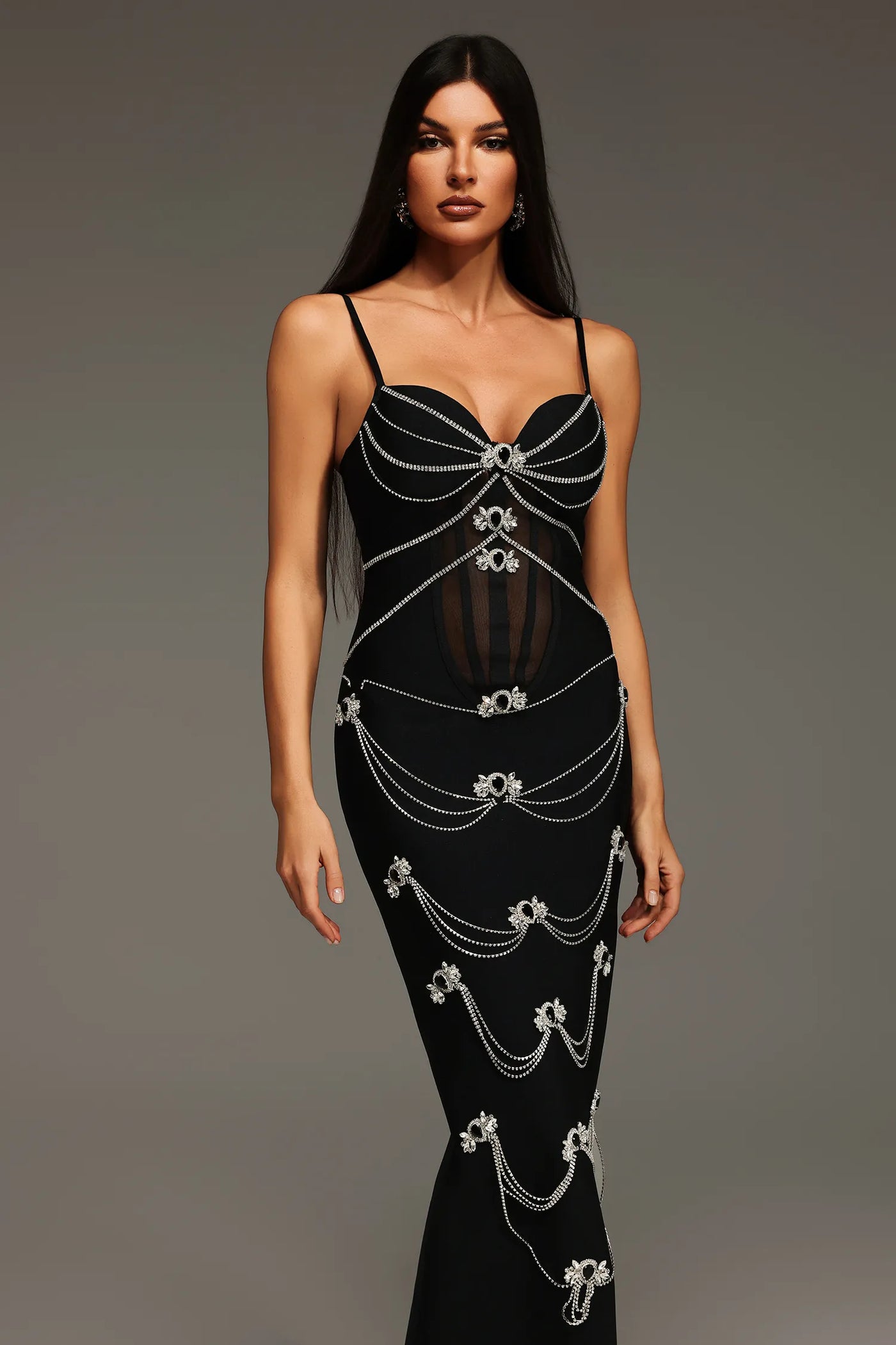 Lolic Kolsuz Elmas V Yaka Bandaj Uzun Elbise