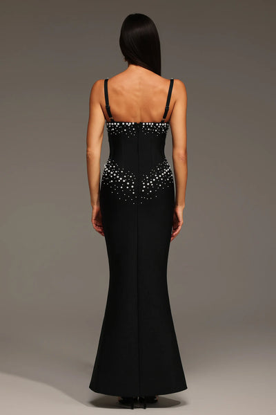 Myla Kolsuz V Yaka Elmas İnci Bandaj Uzun Elbise