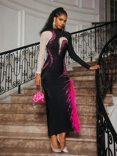 Aakifah Elmas Tüy Bandaj Midi Elbise