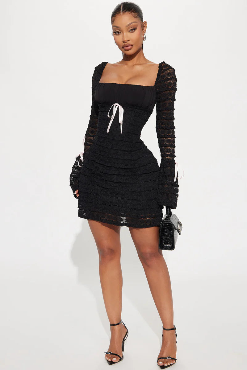 Espresso Dantel Mini Elbise