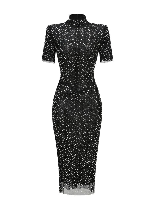 Osric Kısa Kollu Elmas File Elbise