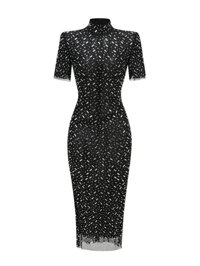 Osric Kısa Kollu Elmas File Elbise