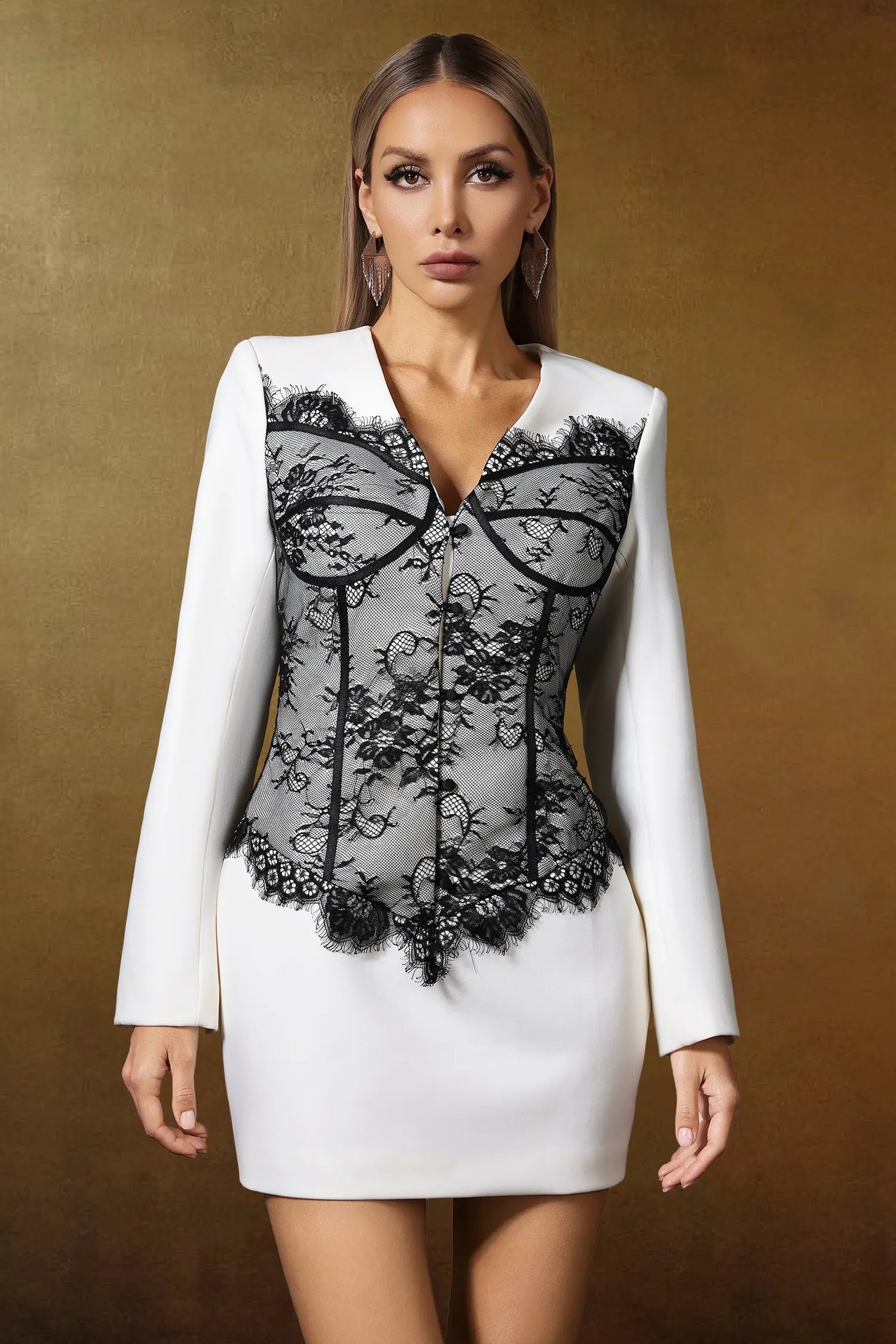 Emma Dantel Blazer Mini Elbise