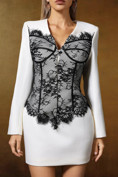 Emma Dantel Blazer Mini Elbise