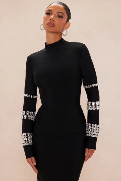 Hillary Elmas Taşlı Bandaj Midi Elbise