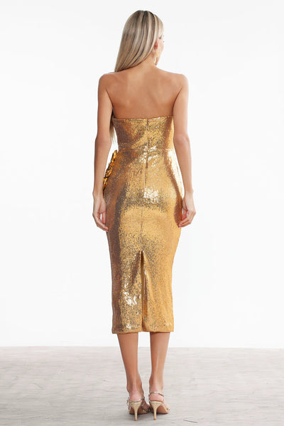 Muera Straplez Payetli Çiçekli Uzun Elbise