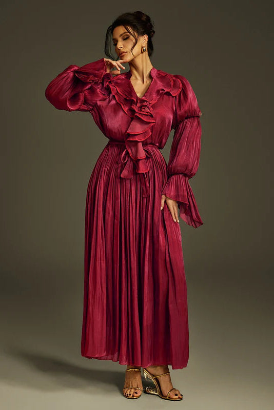 Nereus Fırfırlı Uzun Elbise