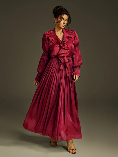 Nereus Fırfırlı Uzun Elbise