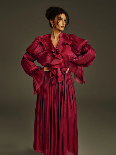 Nereus Fırfırlı Uzun Elbise