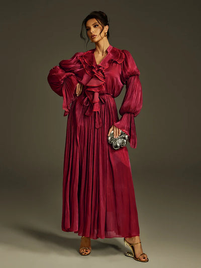 Nereus Fırfırlı Uzun Elbise