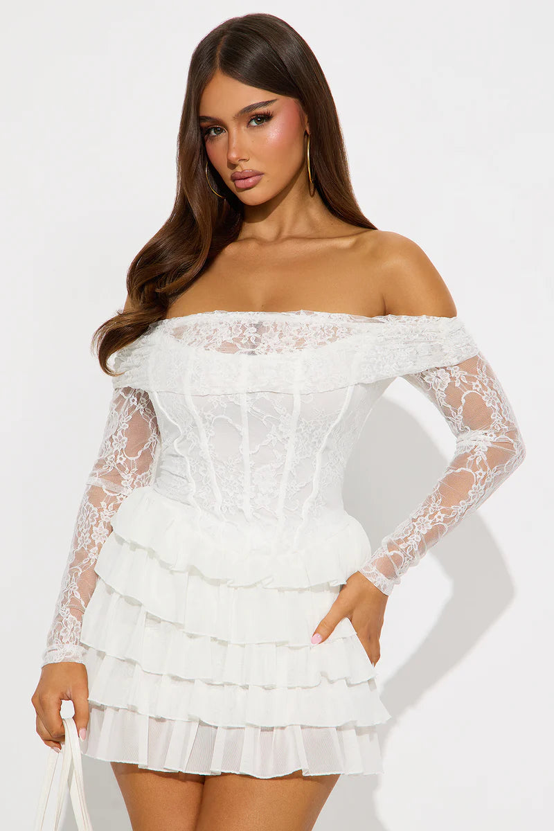 Elsie Ruffle Dantel Mini Elbise