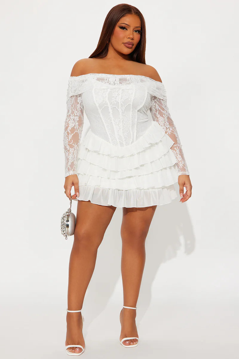 Elsie Ruffle Dantel Mini Elbise