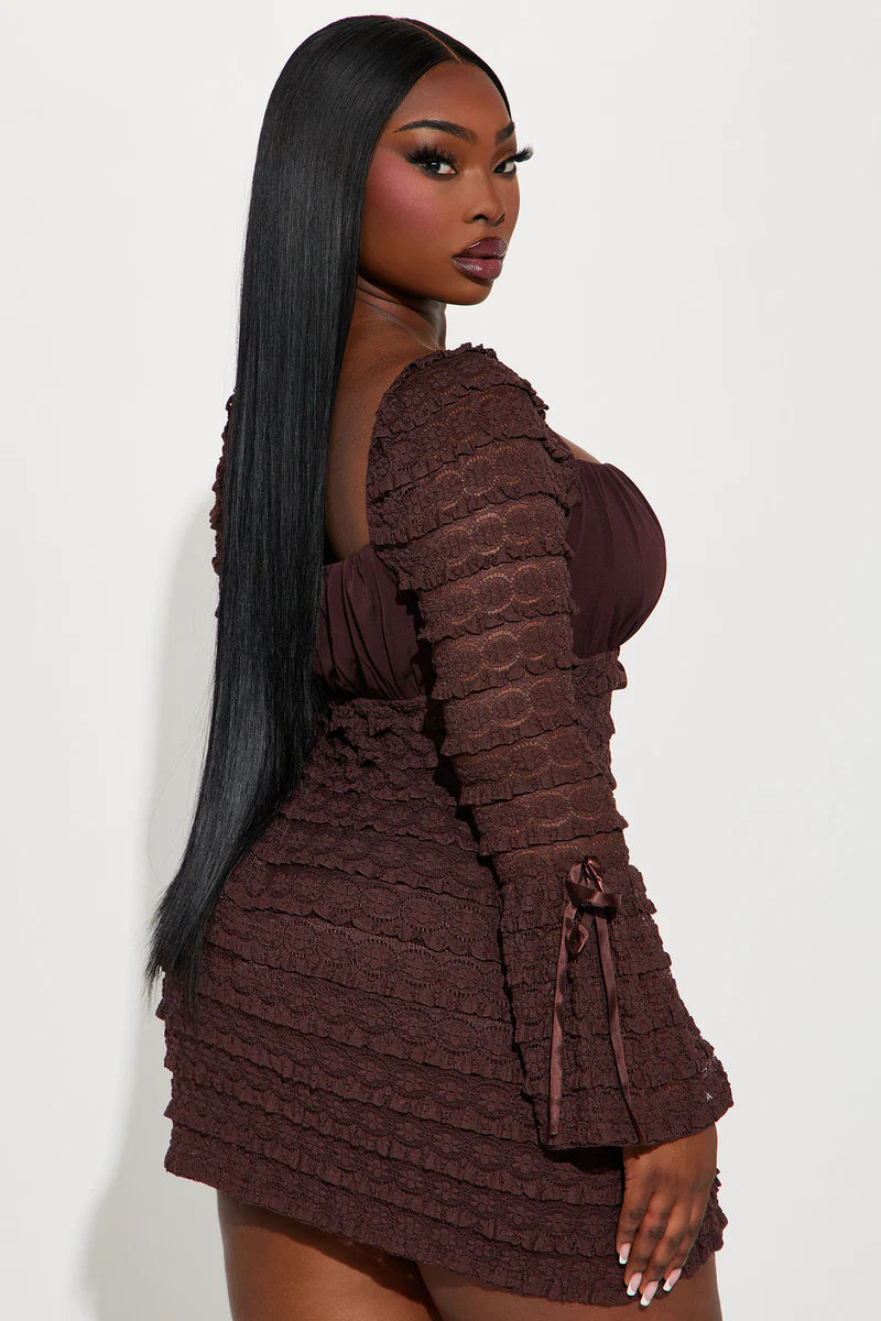 Espresso Dantel Mini Elbise