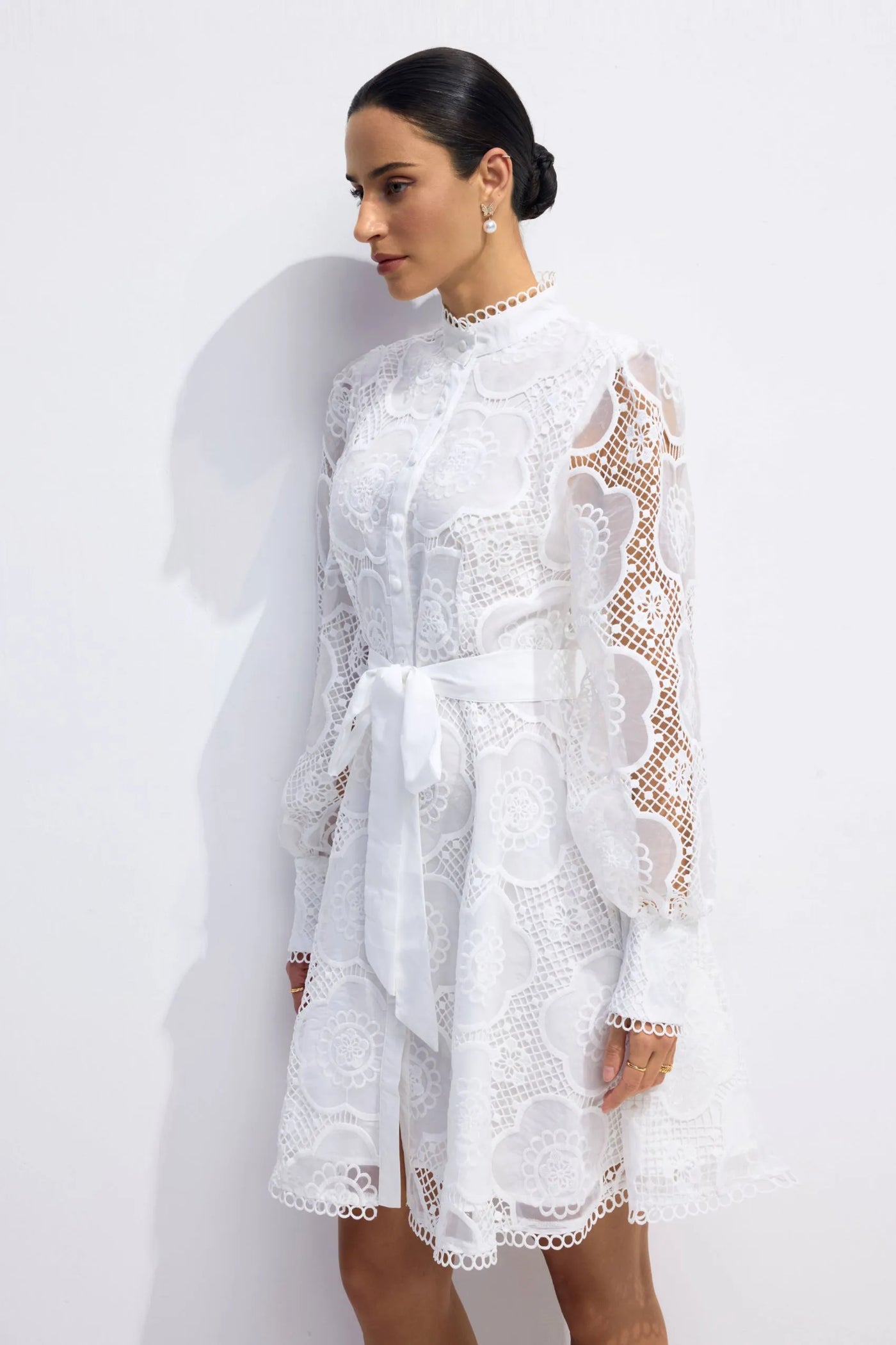 Helena Çiçekli Dantel Kol Mini Elbise