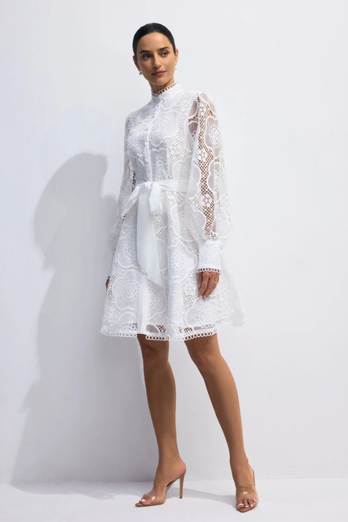 Helena Çiçekli Dantel Kol Mini Elbise