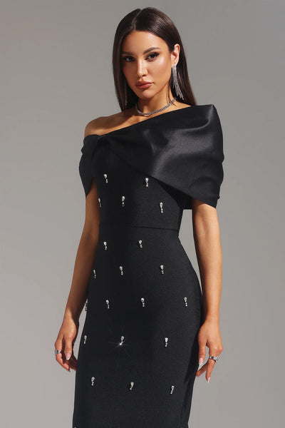 Palez Elmas Fiyonklu Bandaj Uzun Elbise