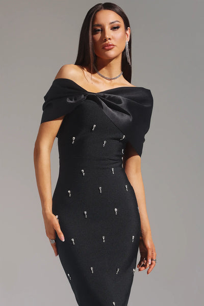 Palez Elmas Fiyonklu Bandaj Uzun Elbise