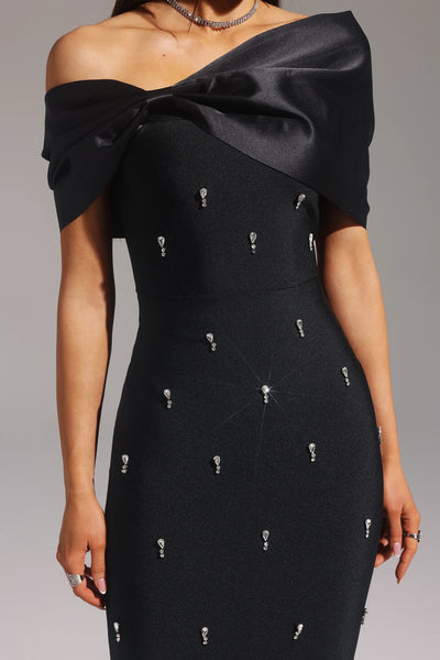 Palez Elmas Fiyonklu Bandaj Uzun Elbise