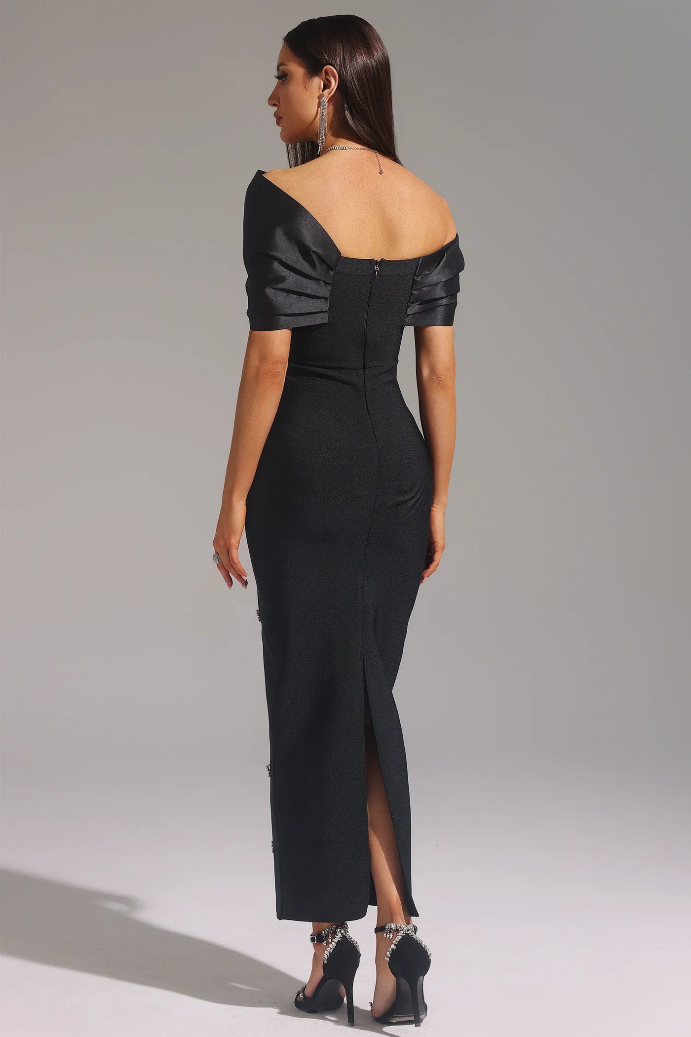 Palez Elmas Fiyonklu Bandaj Uzun Elbise