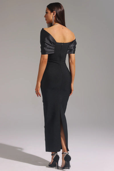 Palez Elmas Fiyonklu Bandaj Uzun Elbise