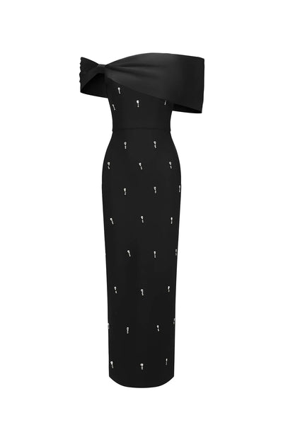 Palez Elmas Fiyonklu Bandaj Uzun Elbise