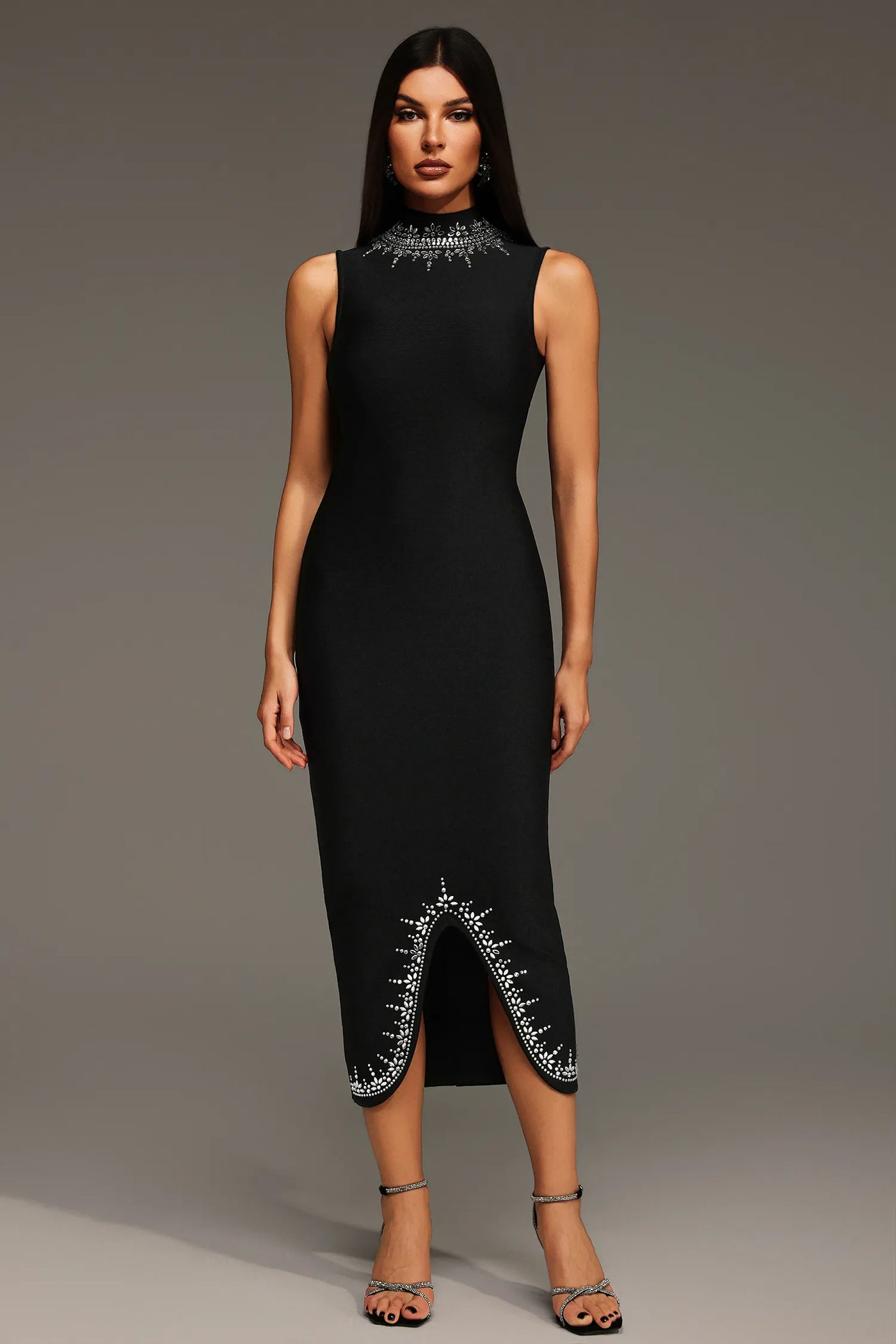 Lousia Kolsuz Yuvarlak Yaka Elmas Bandaj Uzun Elbise