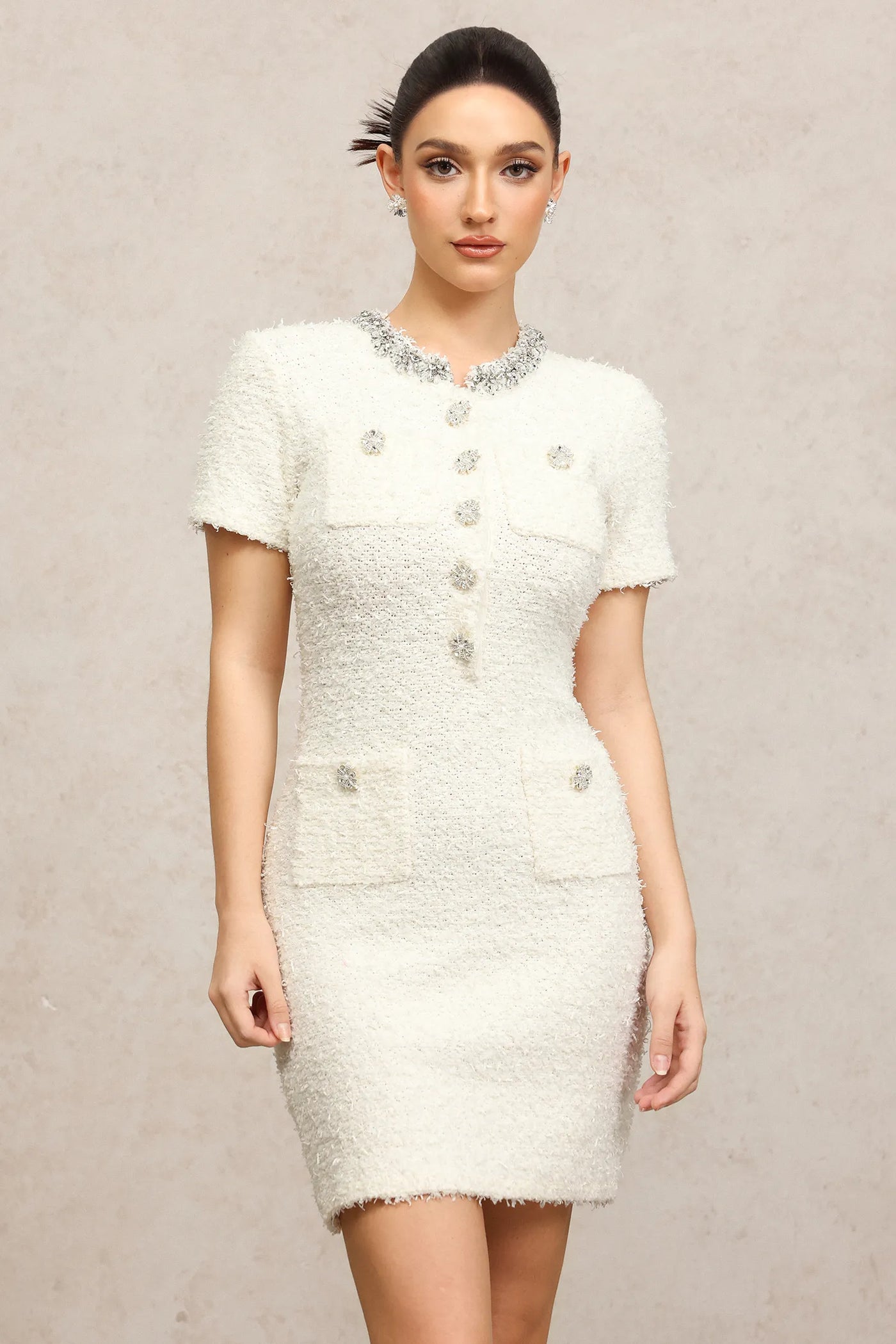 Sibyl Yuvarlak Yaka Elmas Mini Elbise