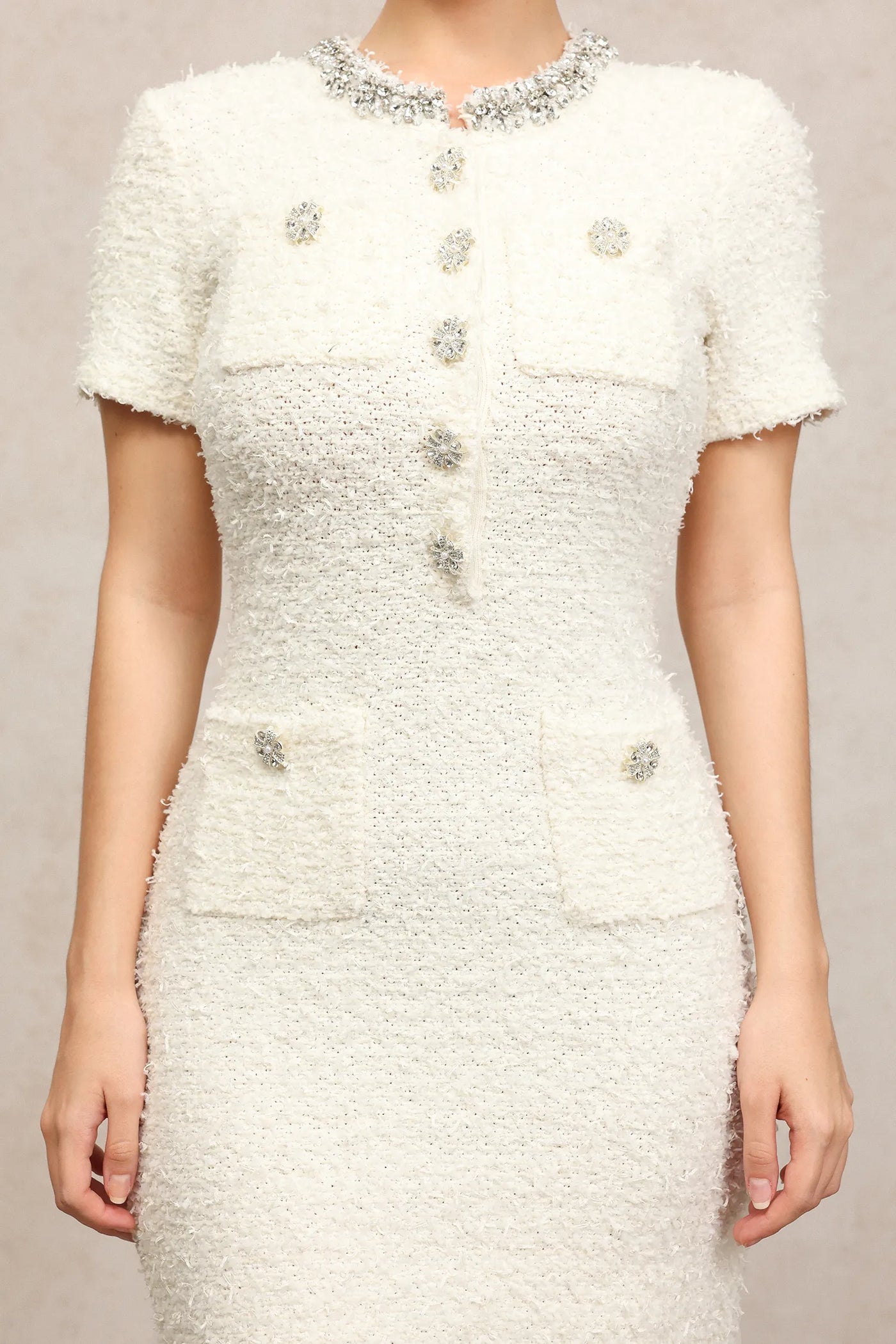 Sibyl Yuvarlak Yaka Elmas Mini Elbise