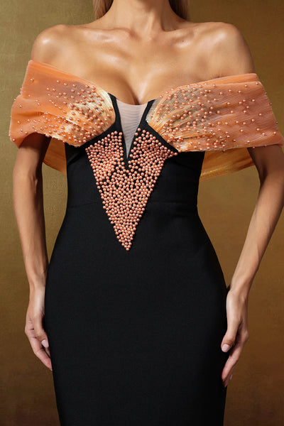 İnci Bandaj Uzun Turuncu Elbise