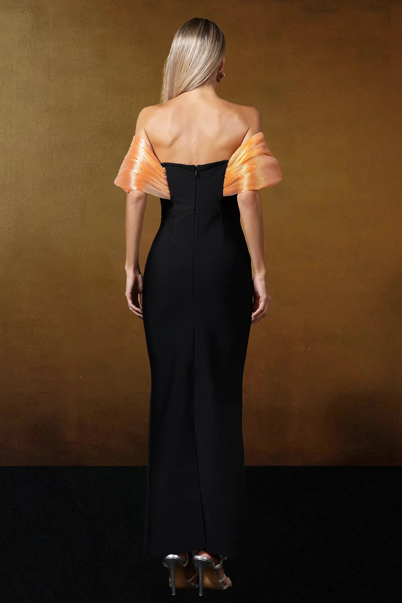 İnci Bandaj Uzun Turuncu Elbise