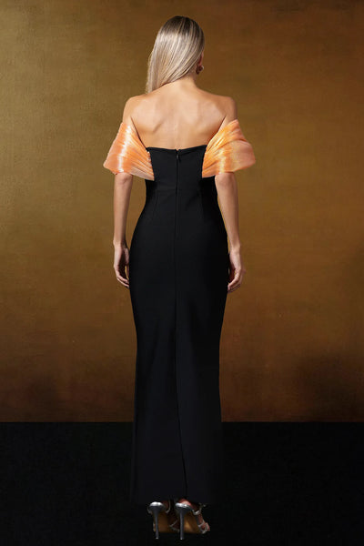 İnci Bandaj Uzun Turuncu Elbise