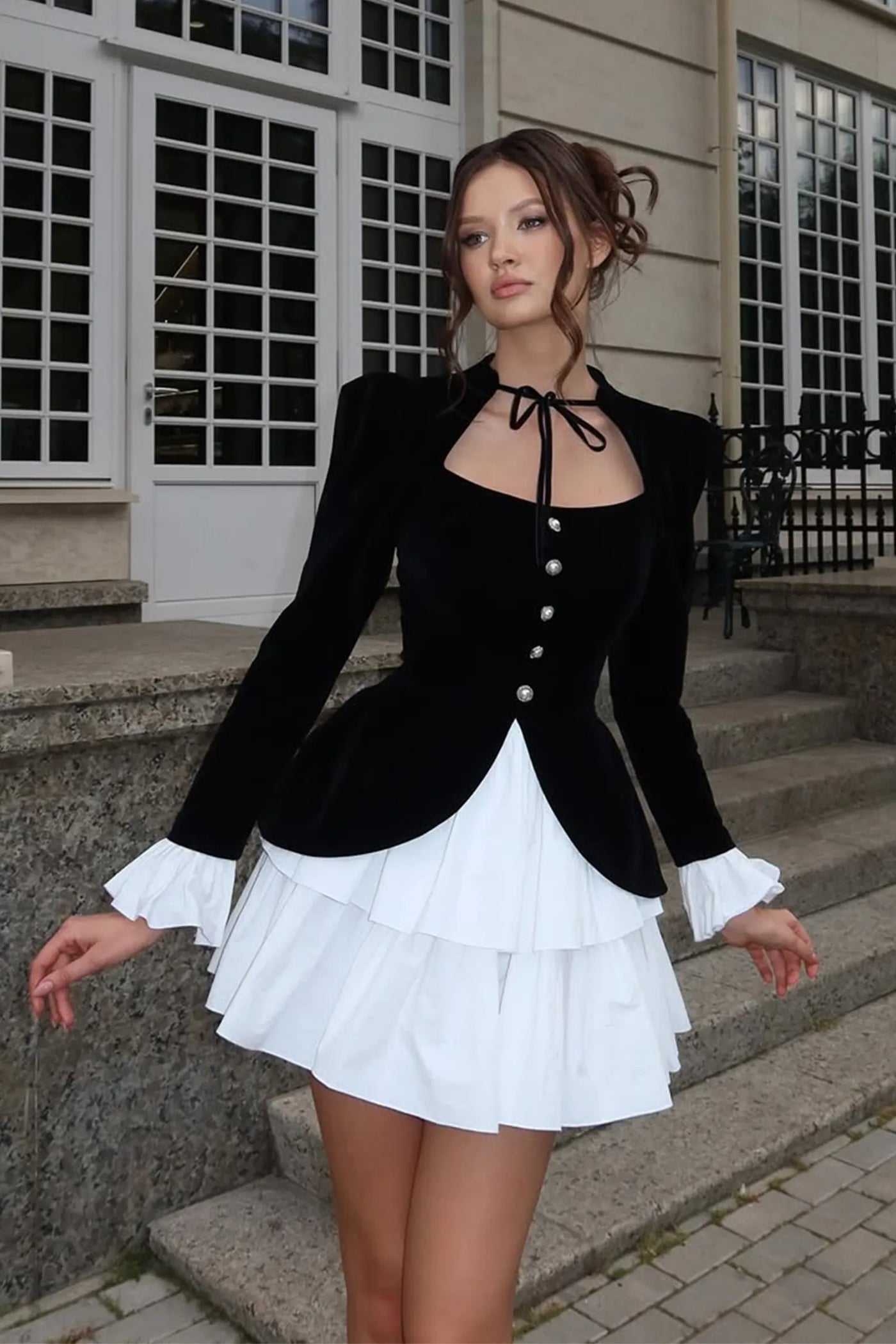 Eveline Kadife Kare Yaka Mini Elbise