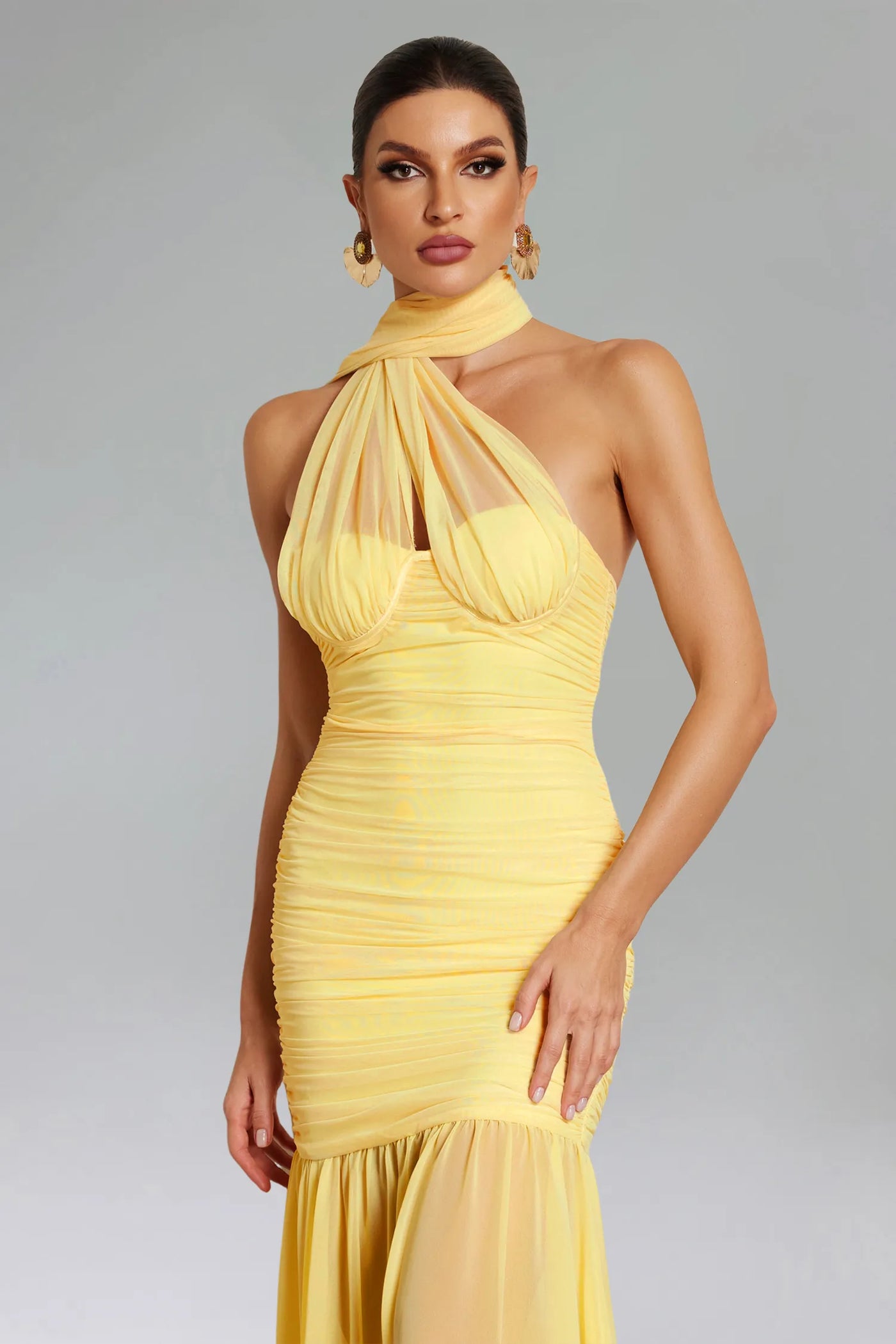 Ulasa Kolsuz Büzgülü File Uzun Elbise