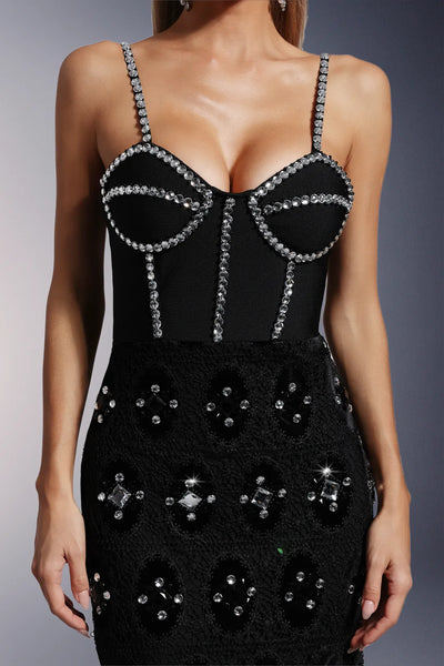 Mikao Dantel Kolsuz Püsküllü Elmas Uzun Elbise