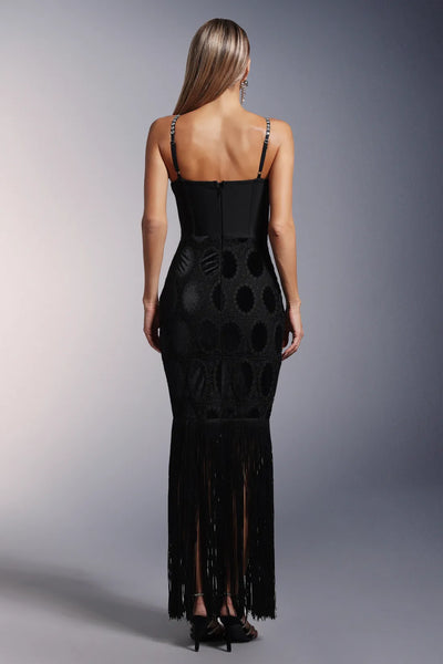 Mikao Dantel Kolsuz Püsküllü Elmas Uzun Elbise