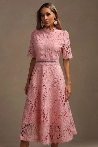 Lzada Kısa Kollu Dantelli Midi Elbise